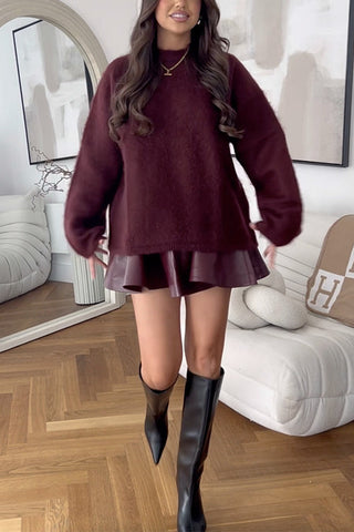 Suéter informal de cuello redondo liso Meridress
