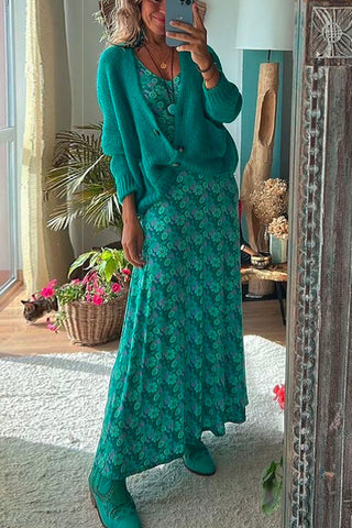 Vestido maxi floral con escote redondo y mangas 3/4 de Meridress