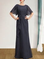 A-Linien-Kleid aus Chiffon in Bodenlänge für die Mutter der Braut mit kaskadenartigen Rüschen, Perlen und Pailletten