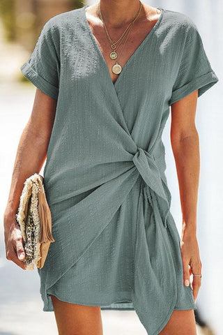Meridress Cross V Neck Tie Mini Dress