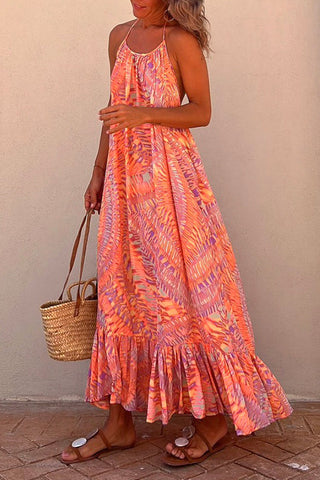 Meridress Neckholder-Maxikleid mit Rüschen und Print