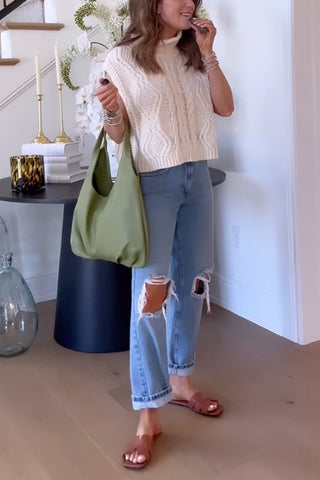 Chaleco tipo suéter de punto trenzado con cuello alto de Meridress