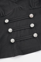 Double Button V Neck Fitted Blouse