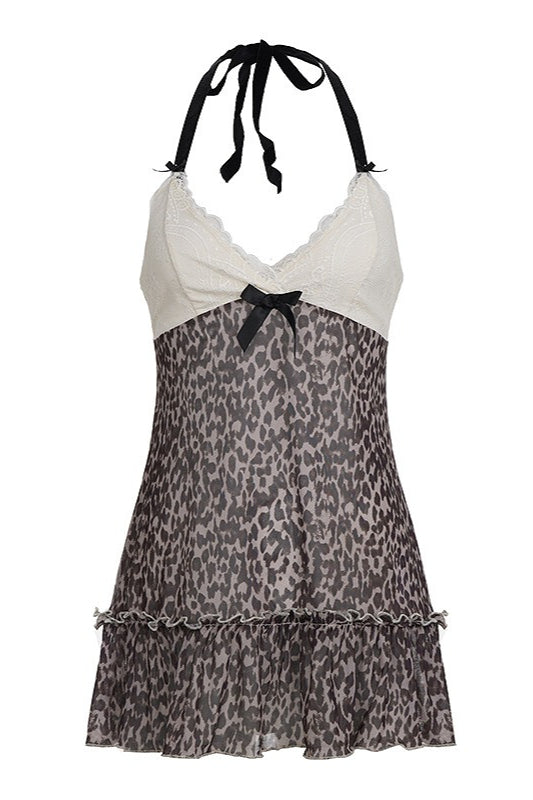 Leopard Lace Splice A Line Halter Top