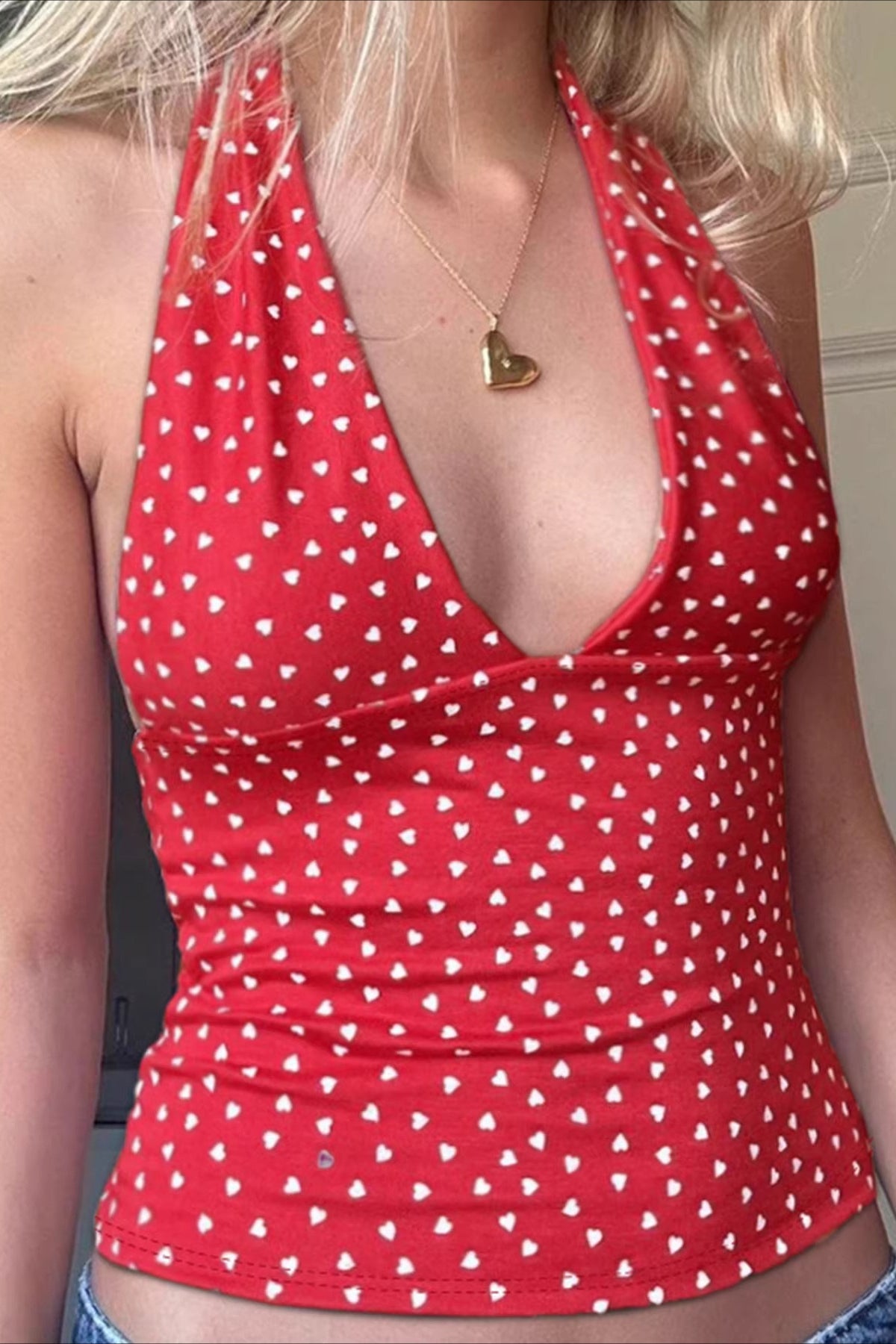 Plaid Tie Deep V Tank Top