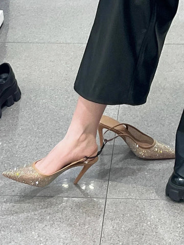 Sandalias de tacón alto con punta de diamante para mujer, con abertura en la espalda, versátiles y elegantes. 