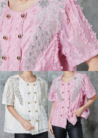 DIY Rosa Chiffon-Hemd mit Quasten und zweireihigem Saum, Sommer 