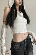 Solid Hooded Cropped Street Tank Top