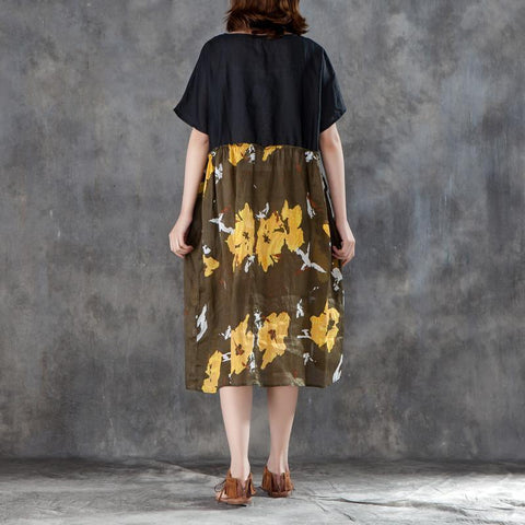 Women Short Sleeve Printed Patchwork Loose Dress
