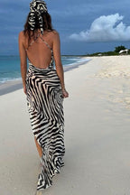 Sheer Zebra Print Tie Waist Maxi Dress