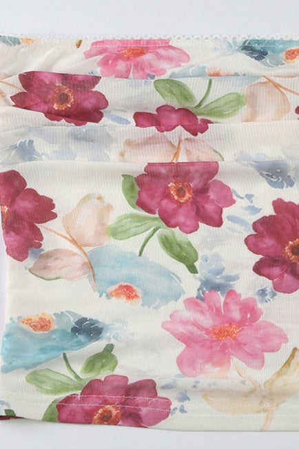 Color Block Floral Slim Strapless Blouse