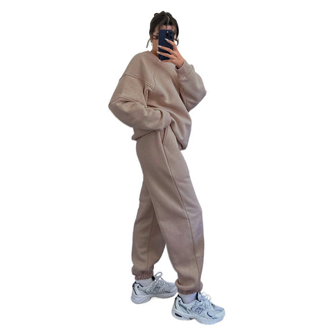 Autumn Winter Solid Color Round Neck Long Sleeve Sweaters Women Clothing Casual Loose Trousers Suit – Cozy Chic Fashion Set