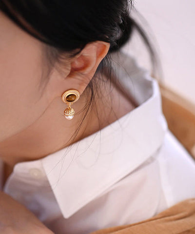 Elegant Gold Sterling Silver Overgild Pearl Tassel Drop Earrings