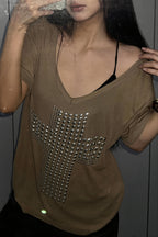 Y2K Copper Cross Print Loose T-Shirt