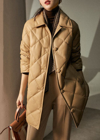 Abrigo francés de invierno con cuello Peter Pan, botones y relleno de algodón color caqui 