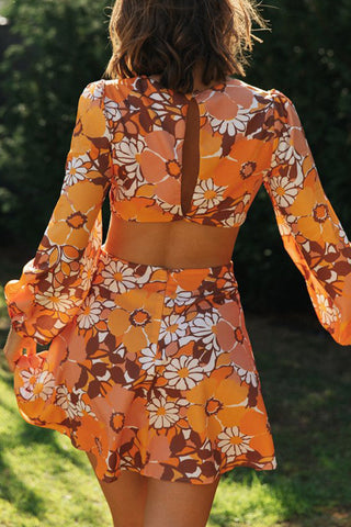 Sexy Kleid mit Blumenmuster und ausgehöhltem O-Ausschnitt 