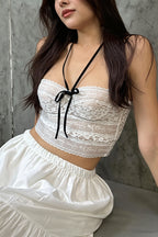 Tie Lace Slim Cropped Halter Top
