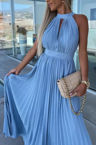 Neckholder-Plissee-Swing-Kleid 