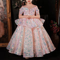 Blumenmädchenkleid, Kinderkommunionskleid, rosa Pailletten, bauschiges Prinzessinnenkleid 