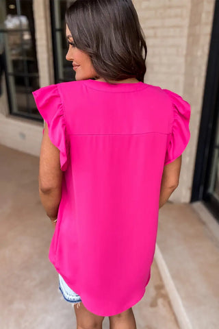 rose red ruffle sleeve blouse