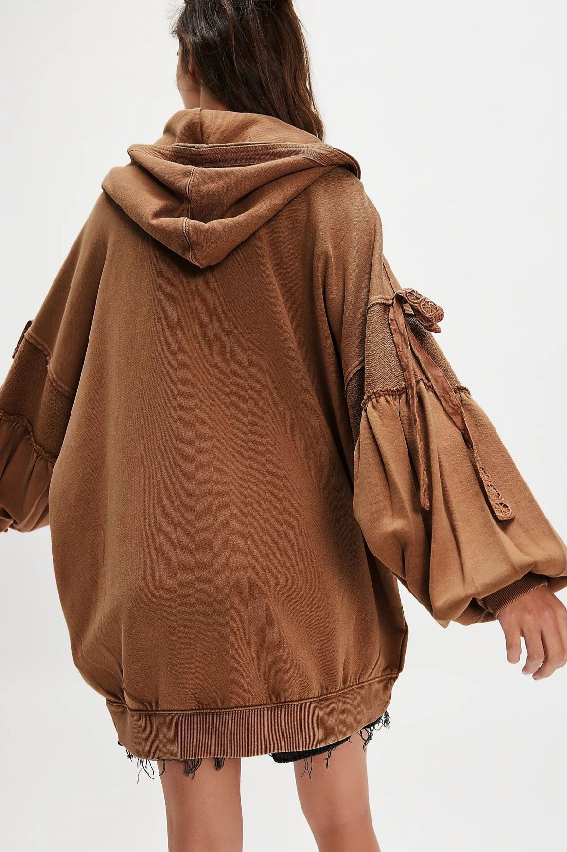 Oversized Lace Up Sleeve Zip Hoodie