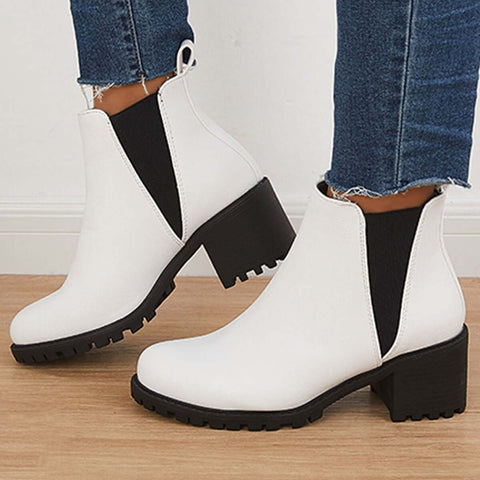 Chelsea-Stiefel aus Kunstleder mit Profilsohle, Schlupfstiefeletten mit dickem Absatz 
