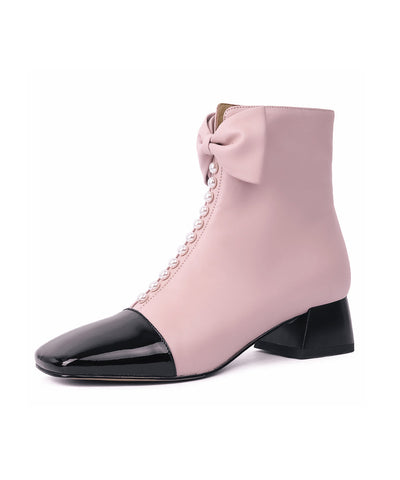 Botas gruesas con lazo rosa y cuentas para uñas 