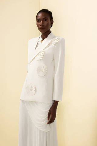 Flower Faux Pearl Long Sleeve Blazer