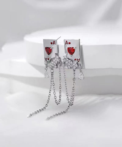 Skinny Silk Sterling Silver Zircon Gem Stone Drop Earrings