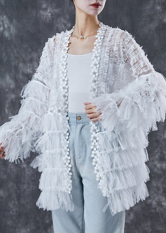 Diy Weißer Lagen-Patchwork-Spitzen-Cardigan Frühling 