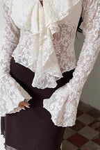 Chic Design White Lace Flare Sleeve Blouse