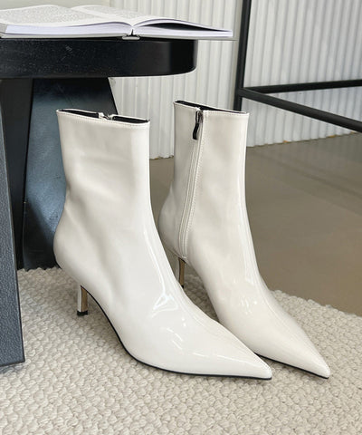 Botas de tacón de aguja con punta puntiaguda y diseño de empalme de moda amarilla 