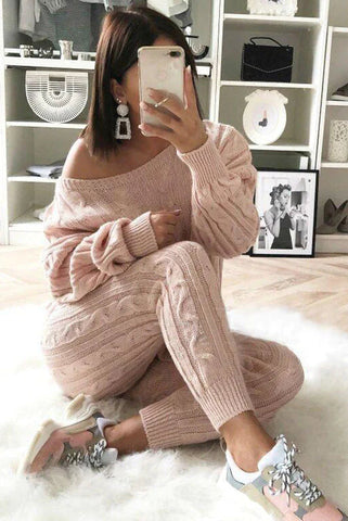Set aus Zopfmusterpullover und Slim-Fit-Hose mit hohem Tragekomfort 