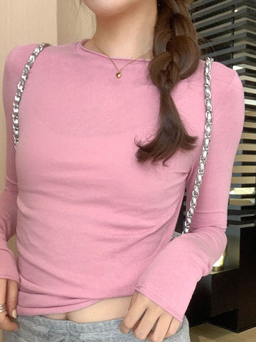 2024 Spring Autumn T shirt Women Tops Solid Slim Fit Long Sleeve O Neck Tshirts Female Casual Streetwear High Quality Base Tees