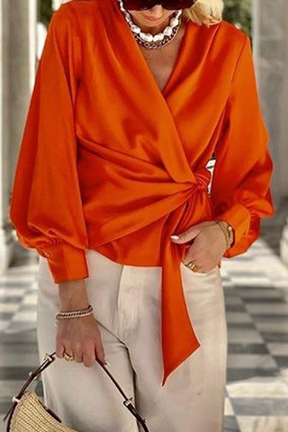Elegante, einfarbige Blusen mit V-Ausschnitt und Schnürung 