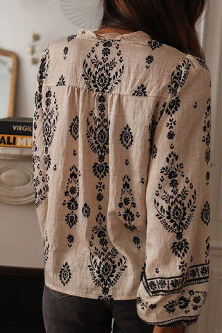 Blusas con botones y cuello de hoja de loto con estampado geométrico de celebridades 