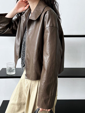 Lange Ärmel, locker, einfarbig, Reißverschluss, Reverskragen, Jacken und Mäntel, Oberbekleidung 