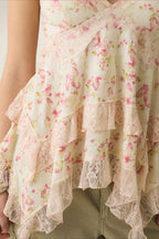 Retro Floral Chiffon Ruffled Cami Top