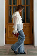 Ruffled Flare Sleeve Tencel Chiffon Blouse