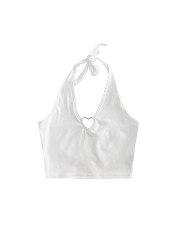 Frauen V Neck Hearted Aushöhlen Halter Camis Tank Tops 2024 Sommer Mode Schlank Cropped Lace Up Leibchen 