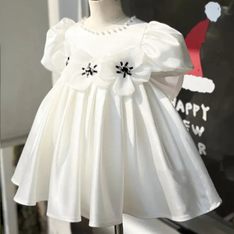 Vestido blanco con lazo grande para niña, vestido de primera comunión para niña pequeña 