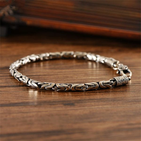 Sterling Silver Buddhist Mantra Vajra Byzantine Chain Bracelet