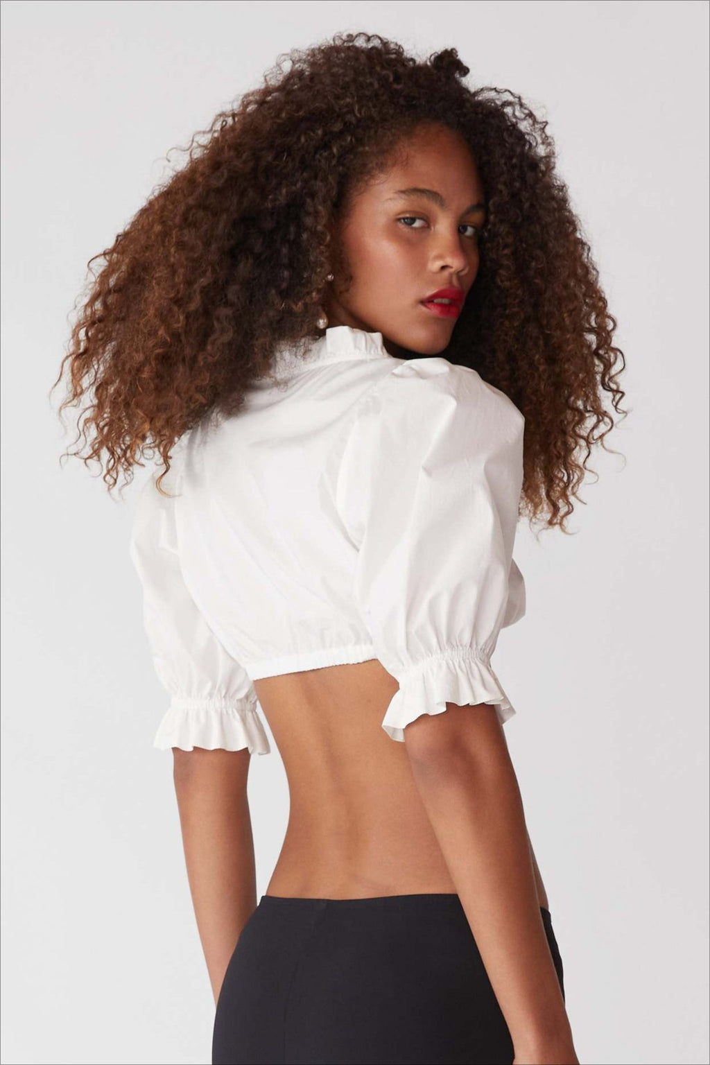 Elegant Button Ruffle Cropped Blouse