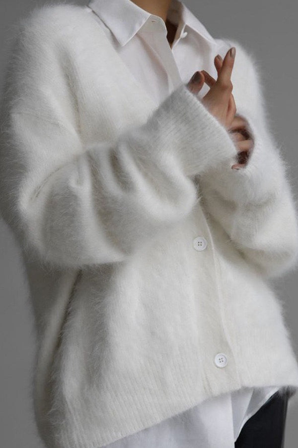 Faux Fur Blend V-Neck Cardigan