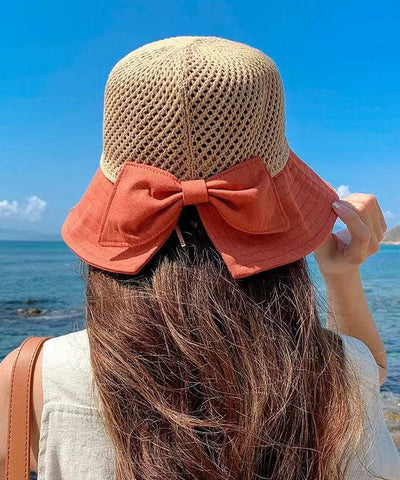 Nuevo sombrero de pescador con lazo de patchwork ahuecado y sombreado en amarillo 