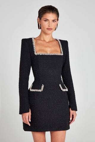 Camilla Square Neck Tweed Mini Dress