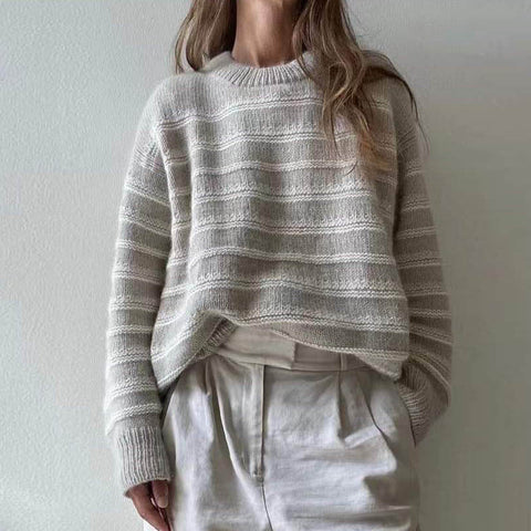 Autumn Winter Popular Fashionable Elegant Striped round Neck Thick Needle Long Sleeve Velvet Sweater