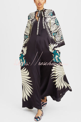 Shine The Light Unique Printed High Neck Bell Sleeve Loose Maxi Dress