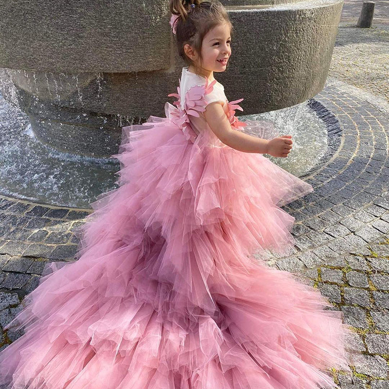 Sommerkleid für Mädchen, luxuriös, mit Schwanenschwanz, Prinzessinnenkleid, Festkleid, Kommunionkleid 