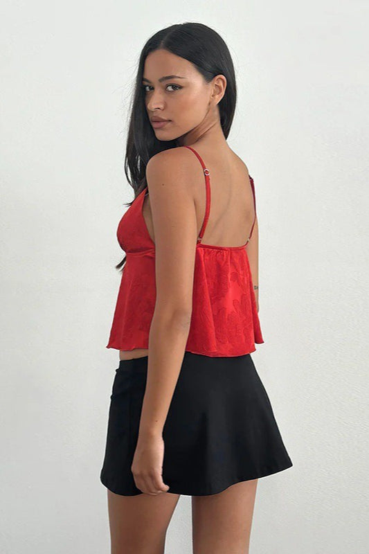 Minimal Deep V Solid Floral Jacquard Cami Top